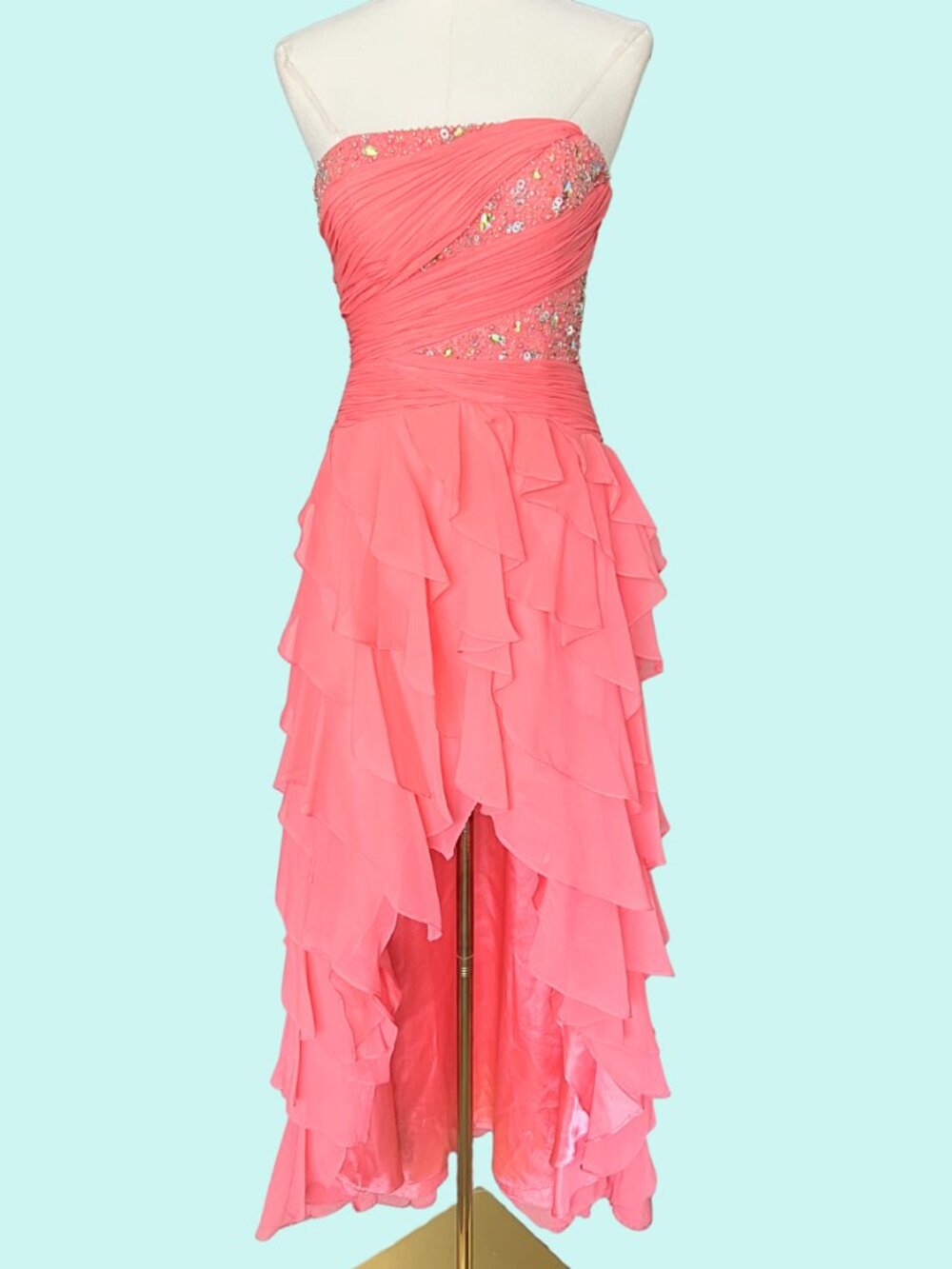 Vintage Y2K Cache Coral Beaded Corset Ruffle Prom Dress
